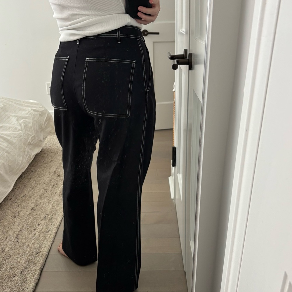 STINE GOYA Black Wide-Leg Jeans with Contrast Stitching